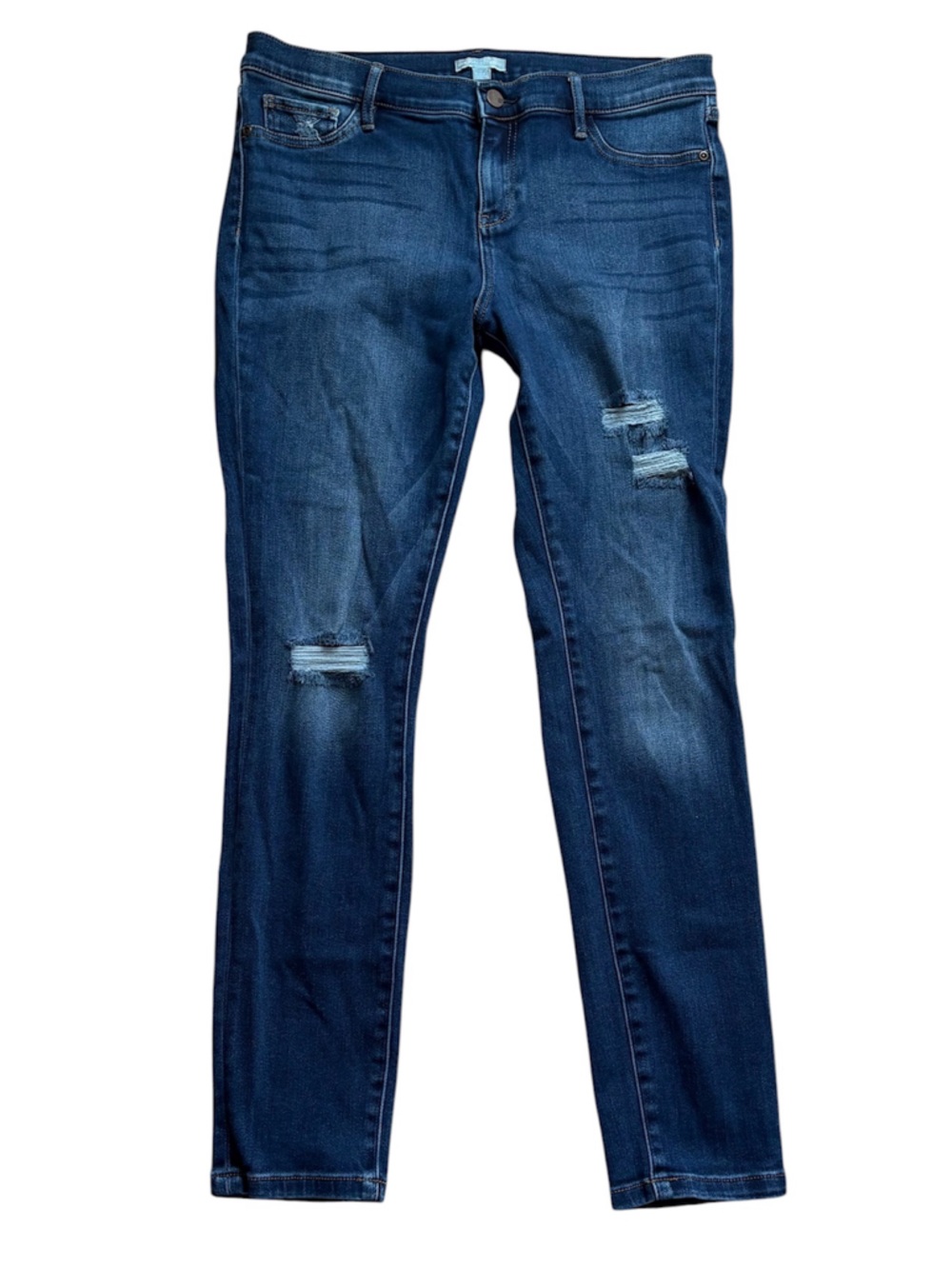New York & Company Curvy Skinny Jeans Women’s 12 Medium Wash Stretch Distressed